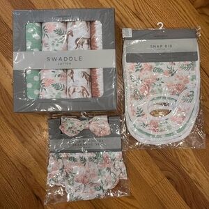 NWT Floral Baby Set - Swaddle, Bibs & bloomers/Headband